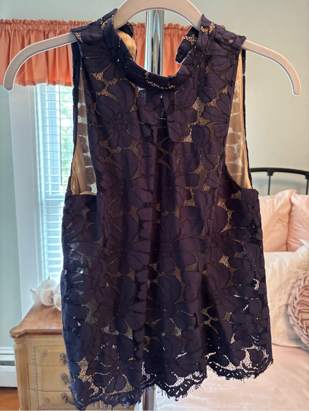 love Fire Navy Blue Lace Shell Top